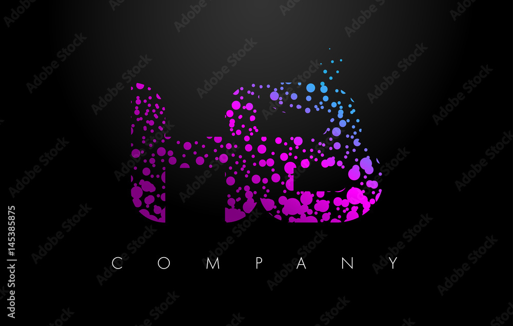 HB H B Letter Logo with Purple Particles and Bubble Dots
