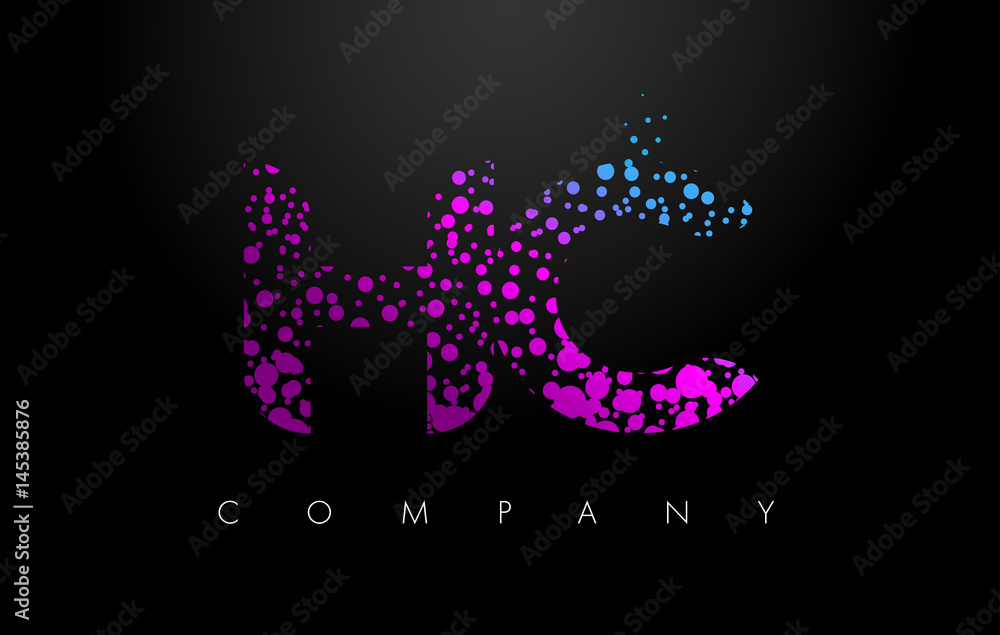 HC H C Letter Logo with Purple Particles and Bubble Dots HC H C Letter Logo with Purple Particles and Bubble Dots
