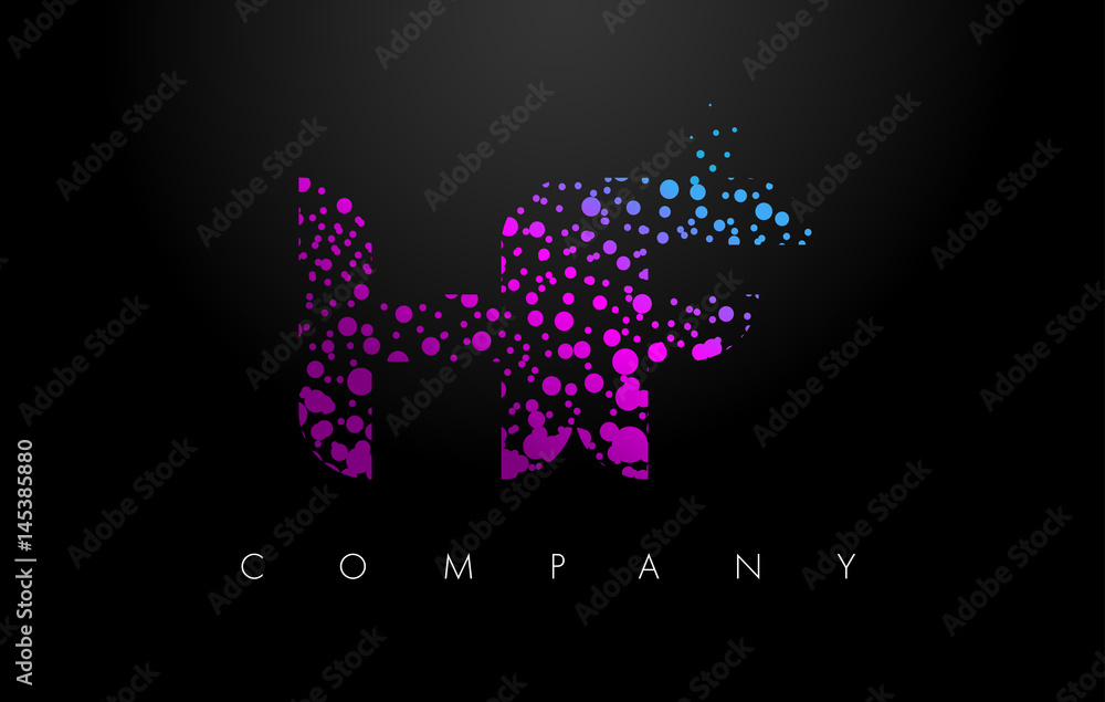 HF H F Letter Logo with Purple Particles and Bubble Dots HF H F Letter Logo with Purple Particles and Bubble Dots