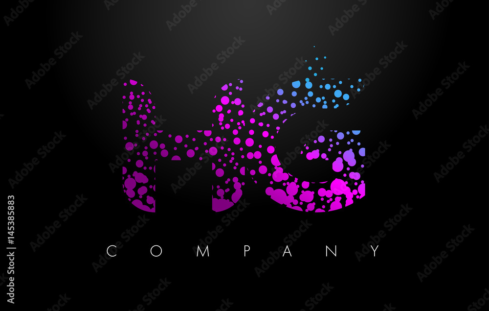 HG H G Letter Logo with Purple Particles and Bubble Dots
