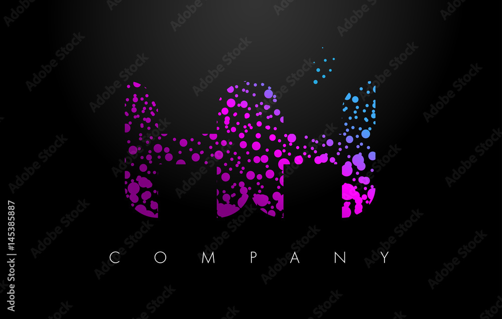 HH H H Letter Logo with Purple Particles and Bubble Dots