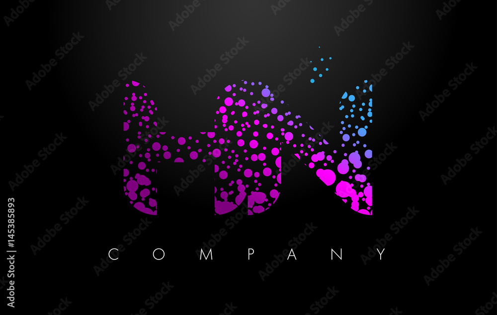 HN H N Letter Logo with Purple Particles and Bubble Dots