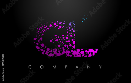 GL G L Letter Logo with Purple Particles and Bubble Dots