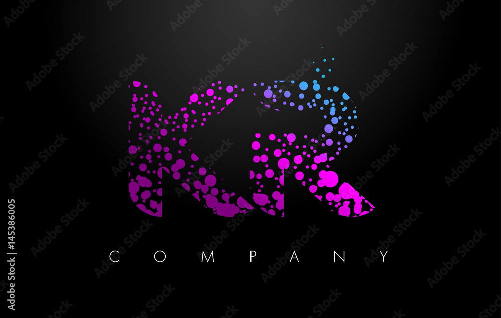 KR K R Letter Logo with Purple Particles and Bubble Dots KR K R Letter Logo with Purple Particles and Bubble Dots