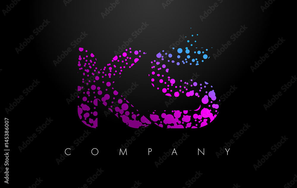 KS K S Letter Logo with Purple Particles and Bubble Dots