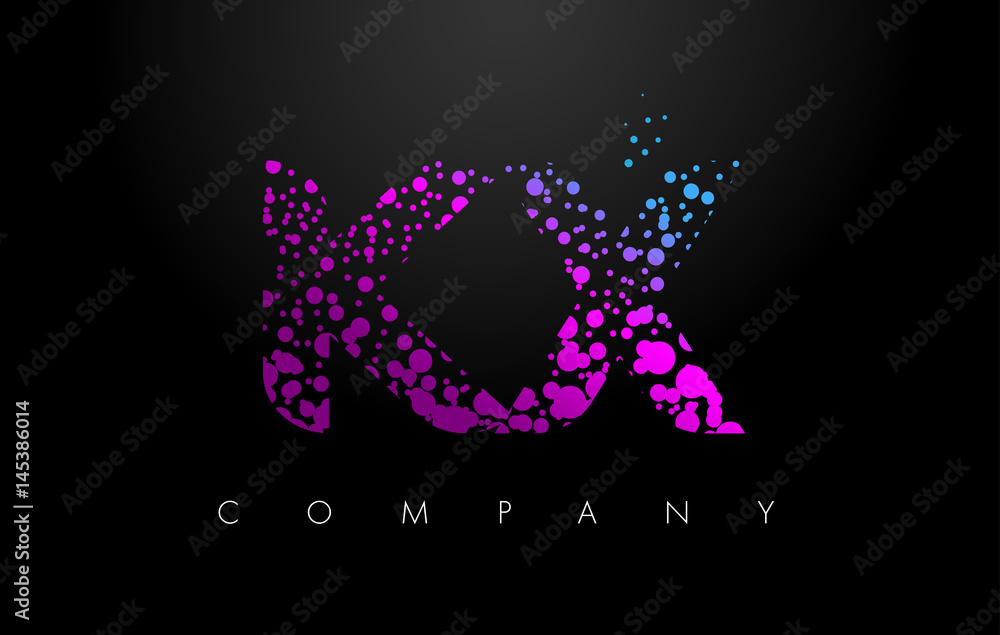 KX K X Letter Logo with Purple Particles and Bubble Dots