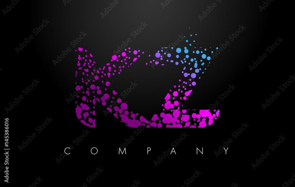 KZ K Z Letter Logo with Purple Particles and Bubble Dots
