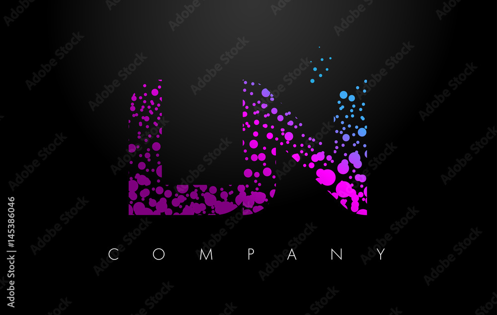 LN L N Letter Logo with Purple Particles and Bubble Dots