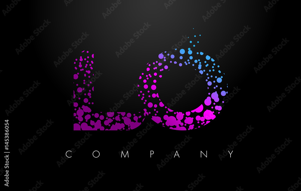 LO L O Letter Logo with Purple Particles and Bubble Dots