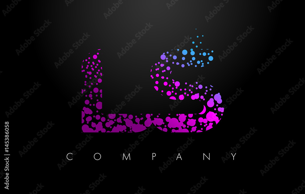 LS L S Letter Logo with Purple Particles and Bubble Dots