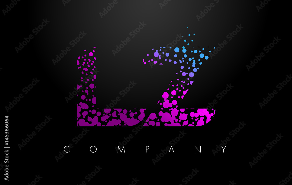 LZ L Z Letter Logo with Purple Particles and Bubble Dots