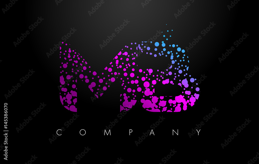 MB M B Letter Logo with Purple Particles and Bubble Dots