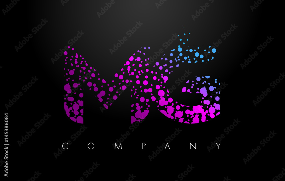 MG M G Letter Logo with Purple Particles and Bubble Dots MG M G Letter Logo with Purple Particles and Bubble Dots