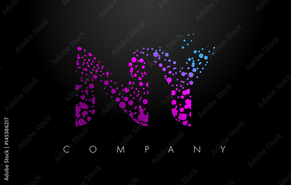 NY N Y Letter Logo with Purple Particles and Bubble Dots