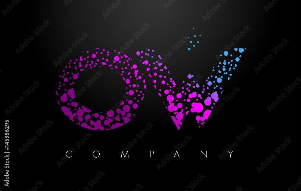 OW O W Letter Logo with Purple Particles and Bubble Dots