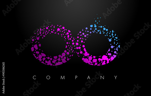 OO O Letter Logo with Purple Particles and Bubble Dots