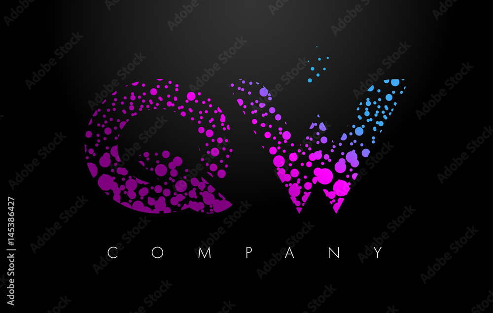 QW Q W Letter Logo with Purple Particles and Bubble Dots QW Q W Letter Logo with Purple Particles and Bubble Dots