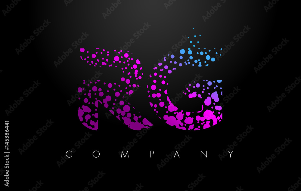RG R G Letter Logo with Purple Particles and Bubble Dots