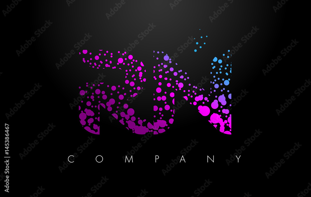 RN R N Letter Logo with Purple Particles and Bubble Dots