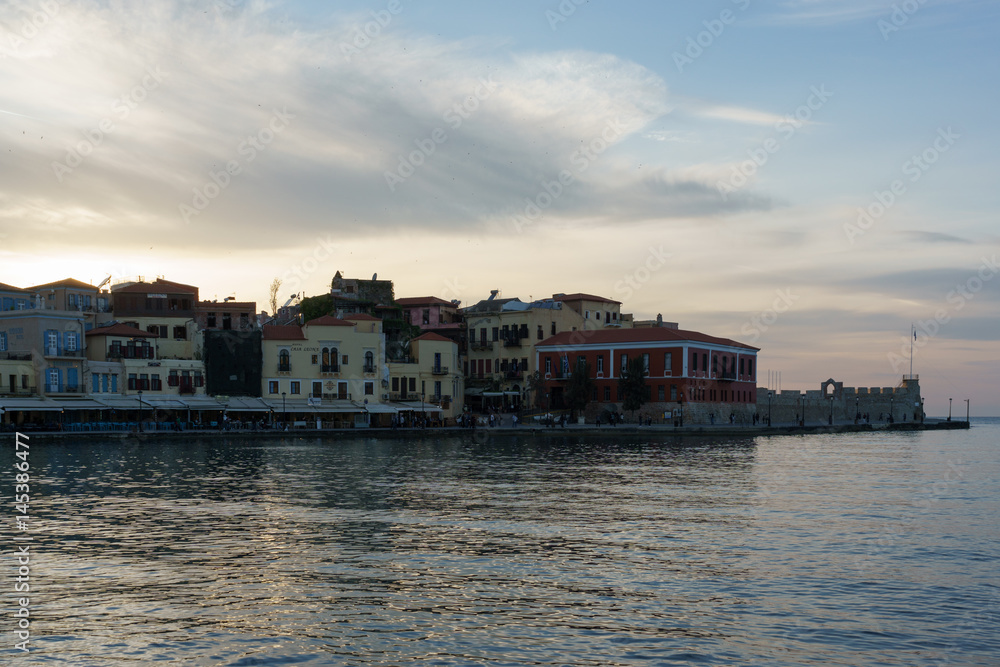 Chania Crete old Venetian port during sunset
