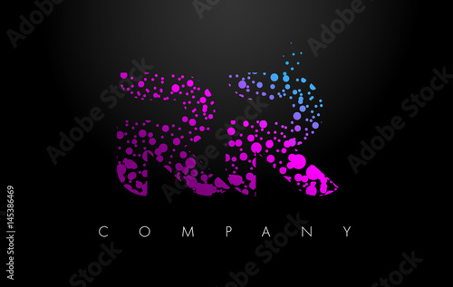 RR R Letter Logo with Purple Particles and Bubble Dots