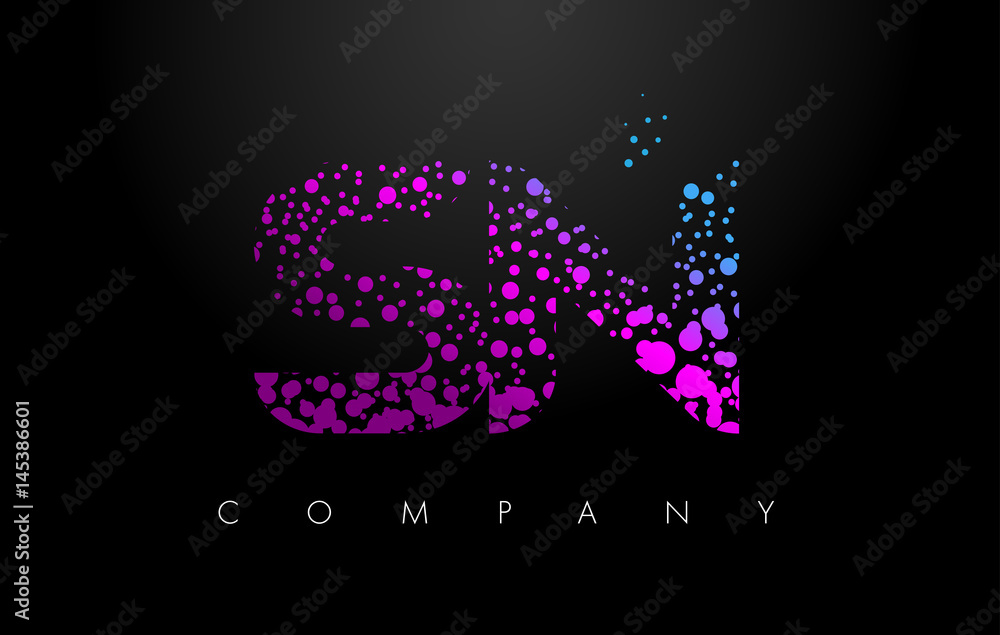 SN S N Letter Logo with Purple Particles and Bubble Dots