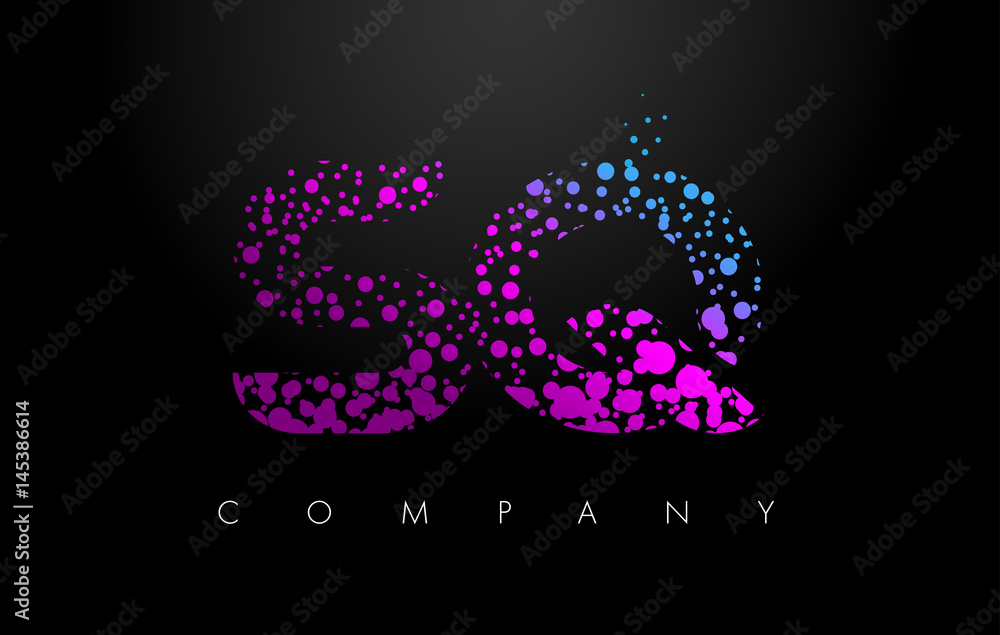 SQ S Q Letter Logo with Purple Particles and Bubble Dots