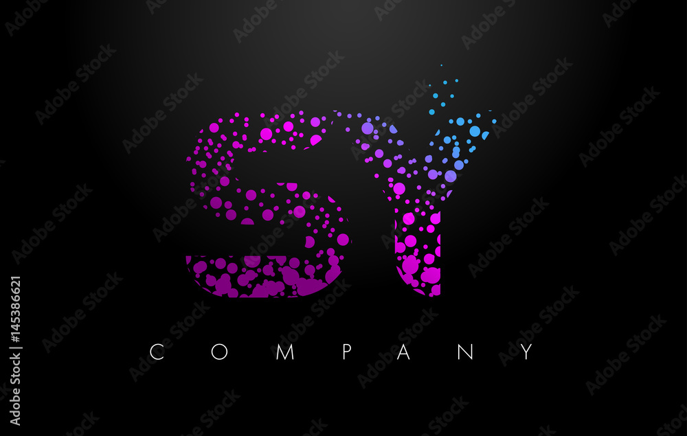 SY S Y Letter Logo with Purple Particles and Bubble Dots