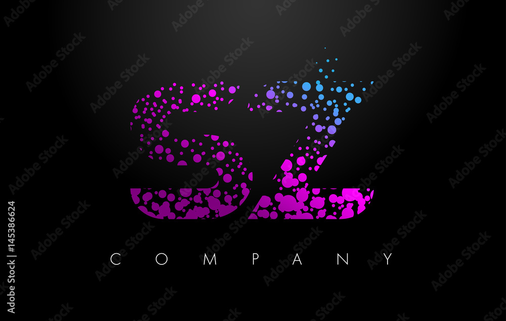 SZ S Z Letter Logo with Purple Particles and Bubble Dots