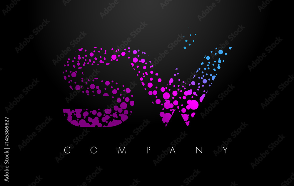 SW S W Letter Logo with Purple Particles and Bubble Dots