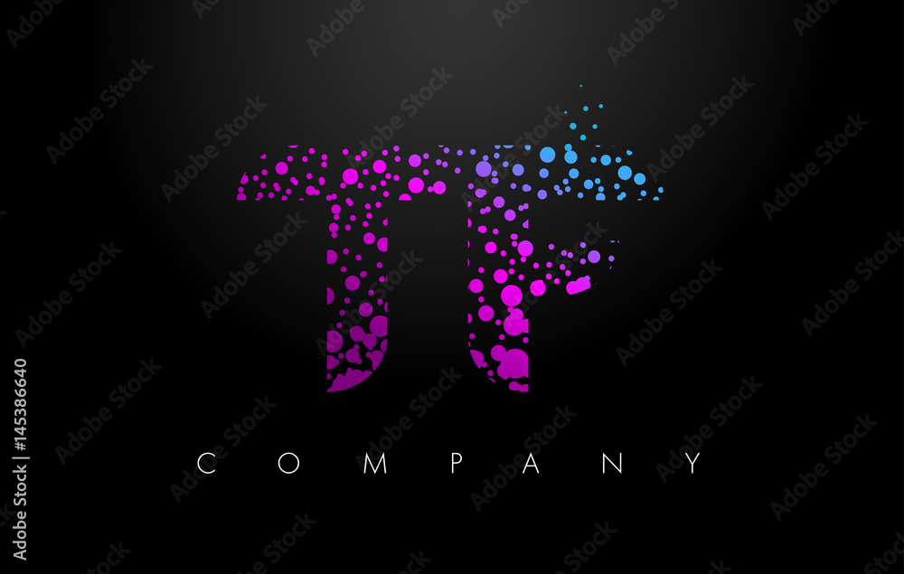 TF T F Letter Logo with Purple Particles and Bubble Dots TF T F Letter Logo with Purple Particles and Bubble Dots
