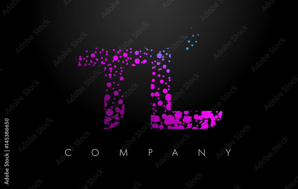 TL T L Letter Logo with Purple Particles and Bubble Dots TL T L Letter Logo with Purple Particles and Bubble Dots