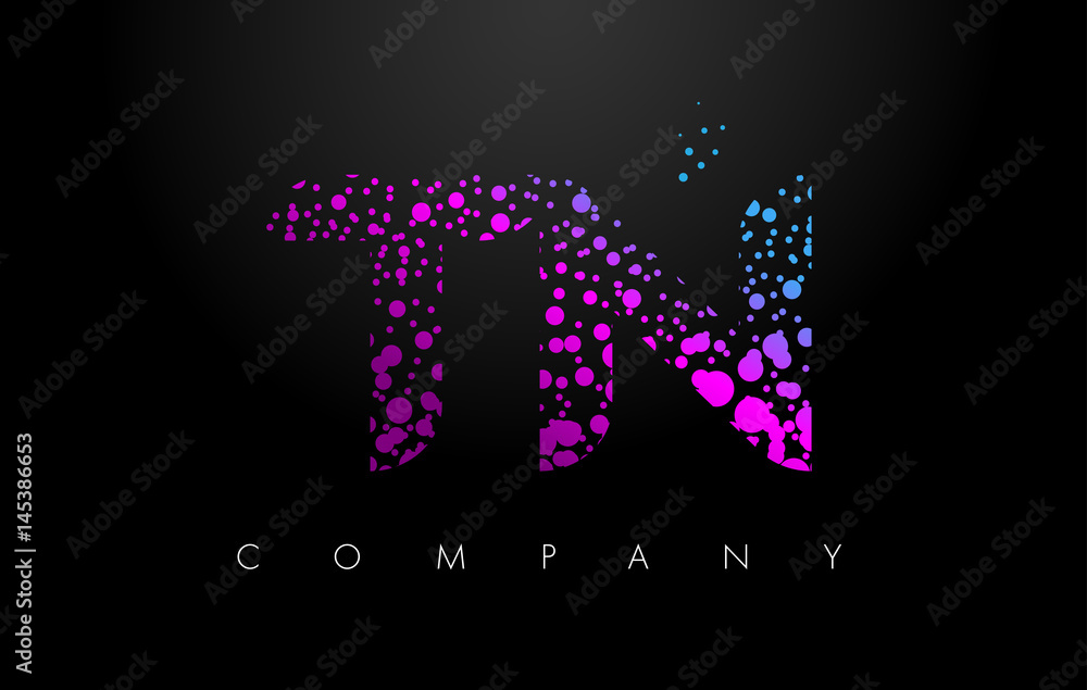 TN T N Letter Logo with Purple Particles and Bubble Dots