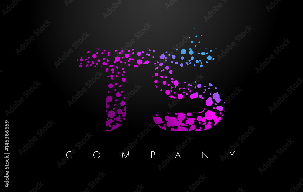 TS T S Letter Logo with Purple Particles and Bubble Dots