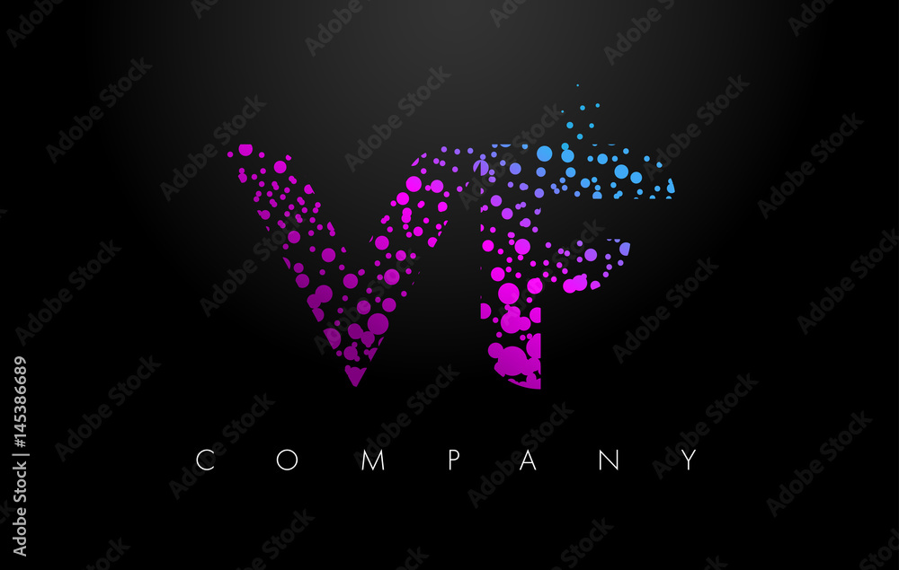 VF V F Letter Logo with Purple Particles and Bubble Dots