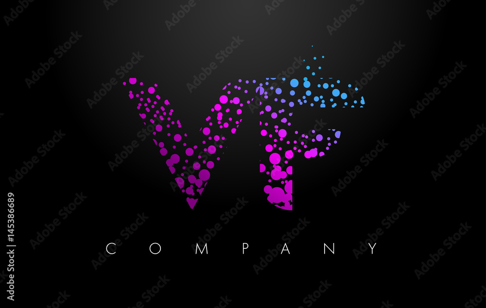 VF V F Letter Logo with Purple Particles and Bubble Dots VF V F Letter Logo with Purple Particles and Bubble Dots