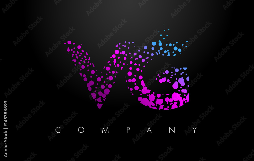 VG V G Letter Logo with Purple Particles and Bubble Dots