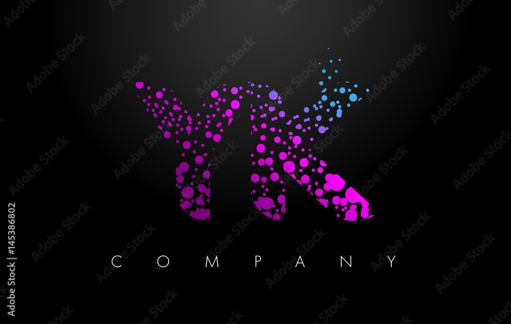 YK Y K Letter Logo with Purple Particles and Bubble Dots YK Y K Letter Logo with Purple Particles and Bubble Dots