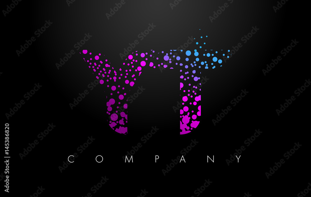 YT Y T Letter Logo with Purple Particles and Bubble Dots YT Y T Letter Logo with Purple Particles and Bubble Dots