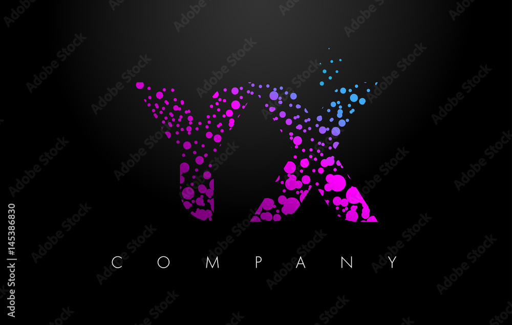 YX Y X Letter Logo with Purple Particles and Bubble Dots
