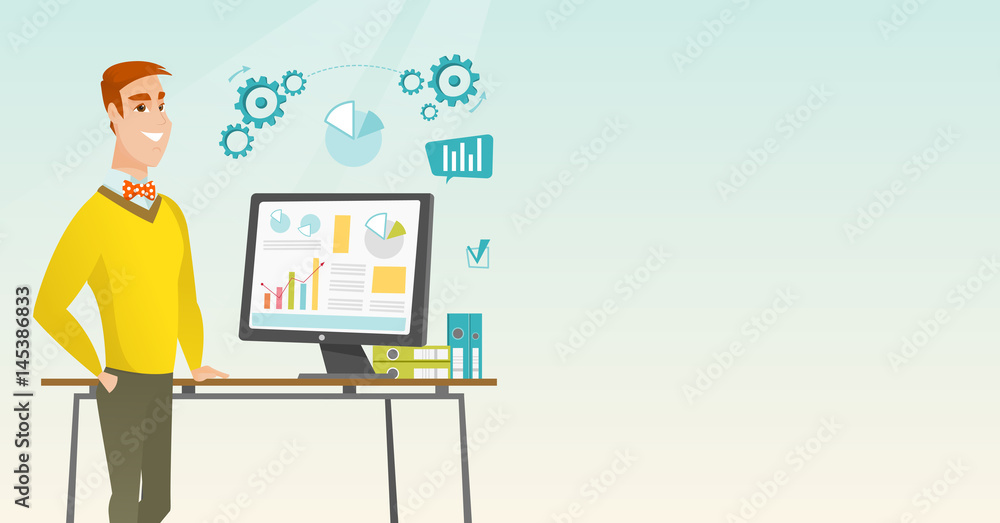 Fototapeta premium Businessman making presentation on computer.