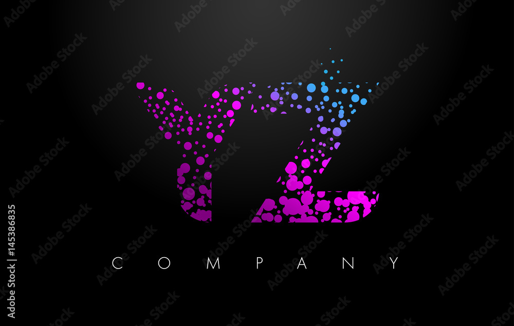 YZ Y Z Letter Logo with Purple Particles and Bubble Dots