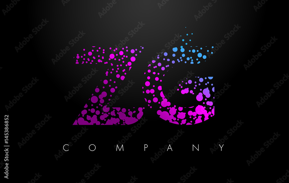 ZG Z G Letter Logo with Purple Particles and Bubble Dots