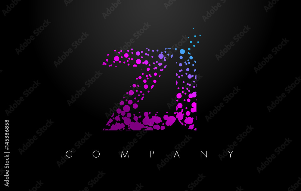 ZI Z I Letter Logo with Purple Particles and Bubble Dots