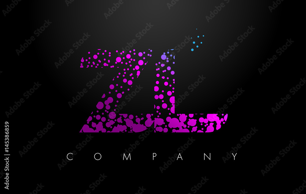 ZL Z L Letter Logo with Purple Particles and Bubble Dots
