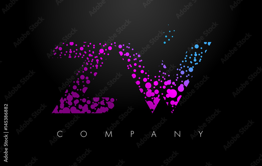 ZW Z W Letter Logo with Purple Particles and Bubble Dots ZW Z W Letter Logo with Purple Particles and Bubble Dots