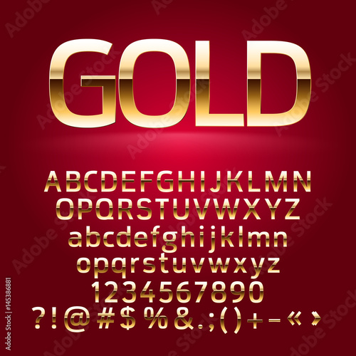 Golden vector alphabet letters, symbols, numbers. Contains graphic style