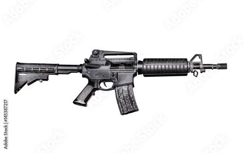  Army carbine with silencer isolated on a white background photo