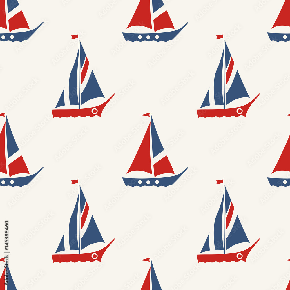 Fototapeta premium Retro Nautical Seamless Pattern with Sailing Boats
