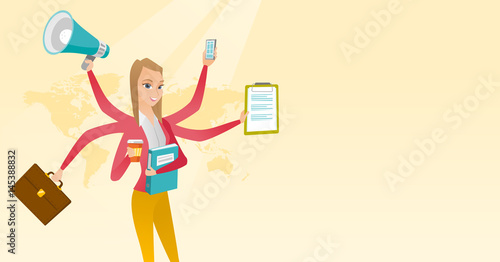 Woman coping with multitasking.